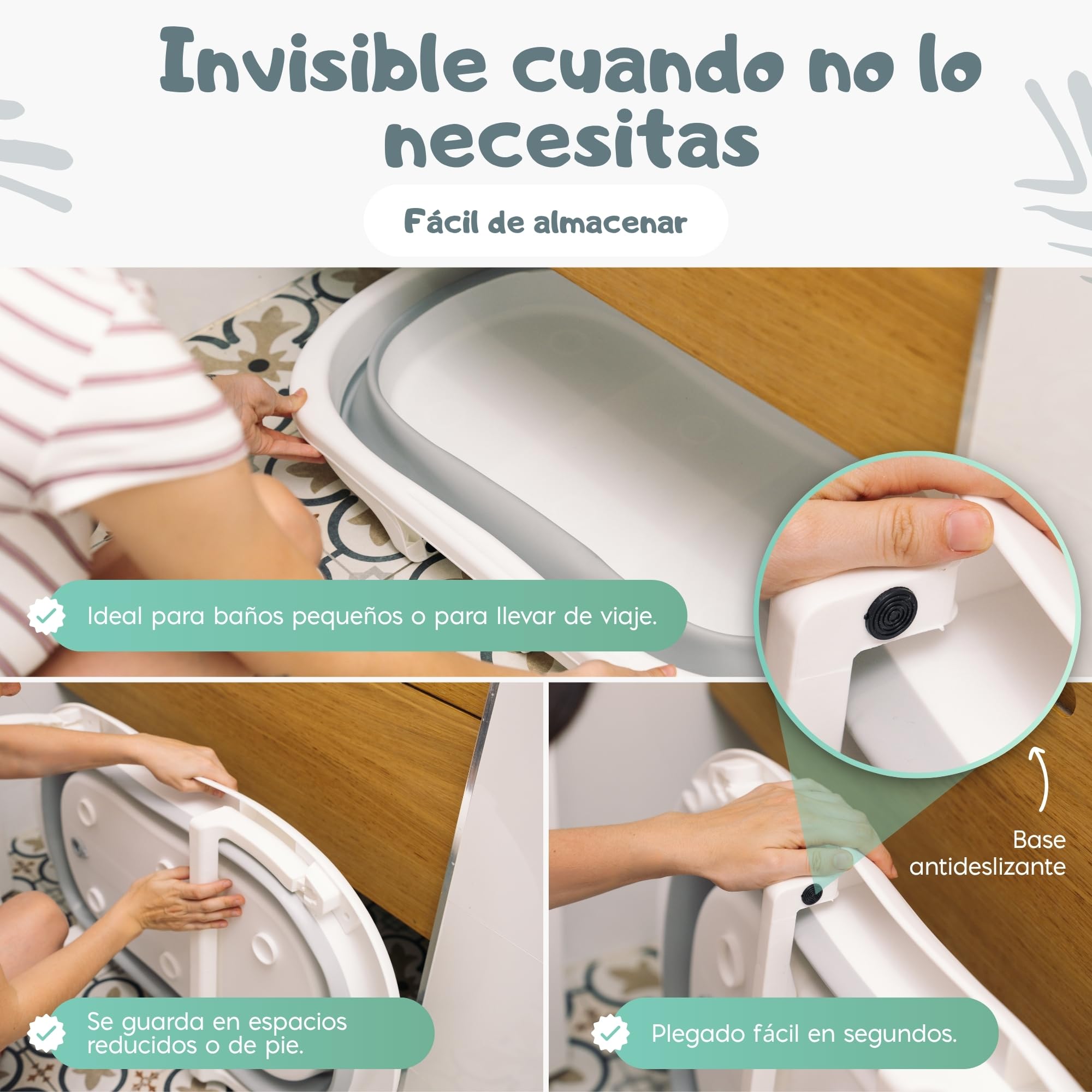 ALMAR Baby Bañera plegable bebé hasta 24 meses Gris plegado compacto con patas antideslizantes para recien nacido doble plegado — view 6