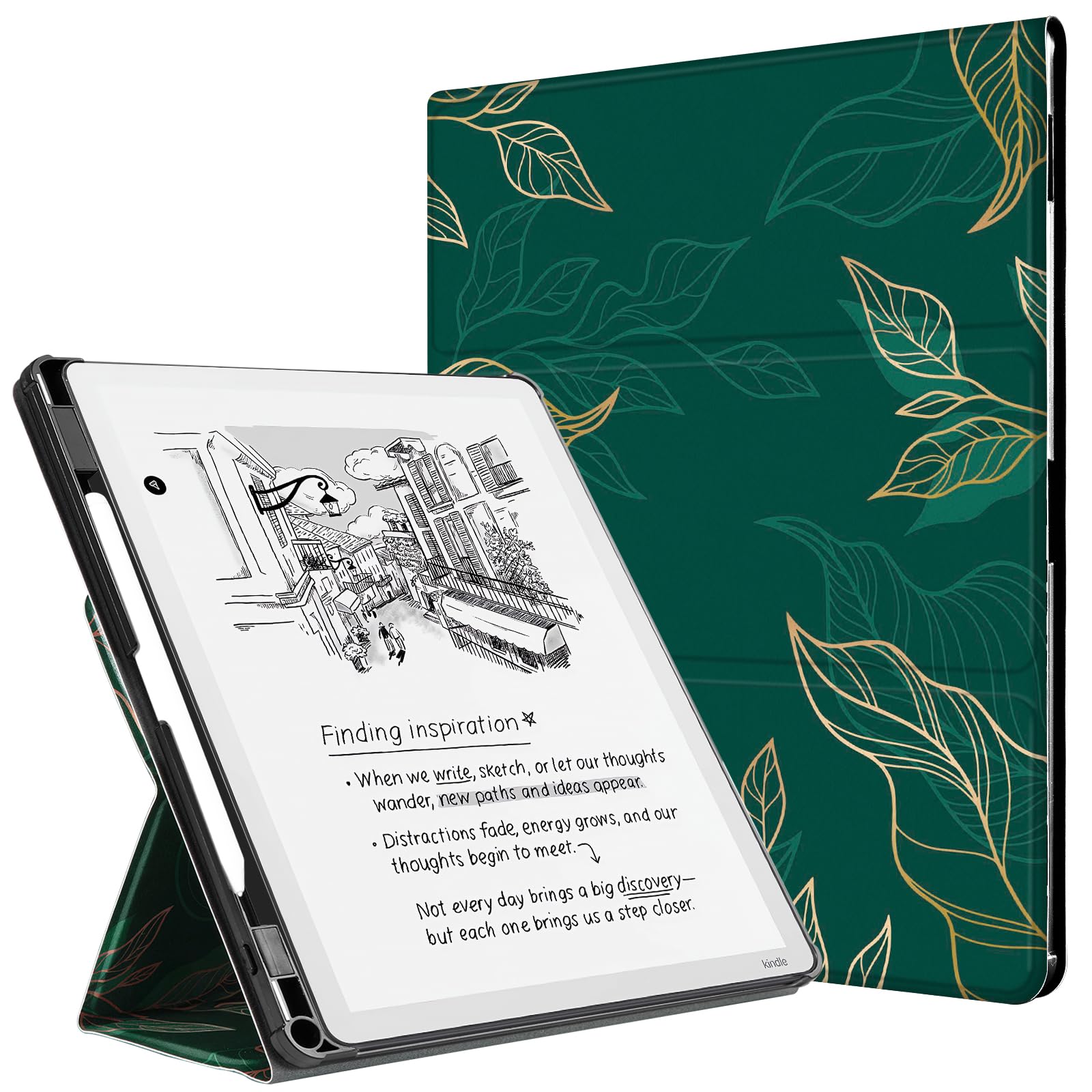 Photo 1 of CoBak Case for 11" Kindle Scribe 3rd Generation 2025, Kindle Scribe Colorsoft with Two Viewing Angles - All New PU Leather Cover with Auto Sleep Wake, Pen Holder. Green Pattern