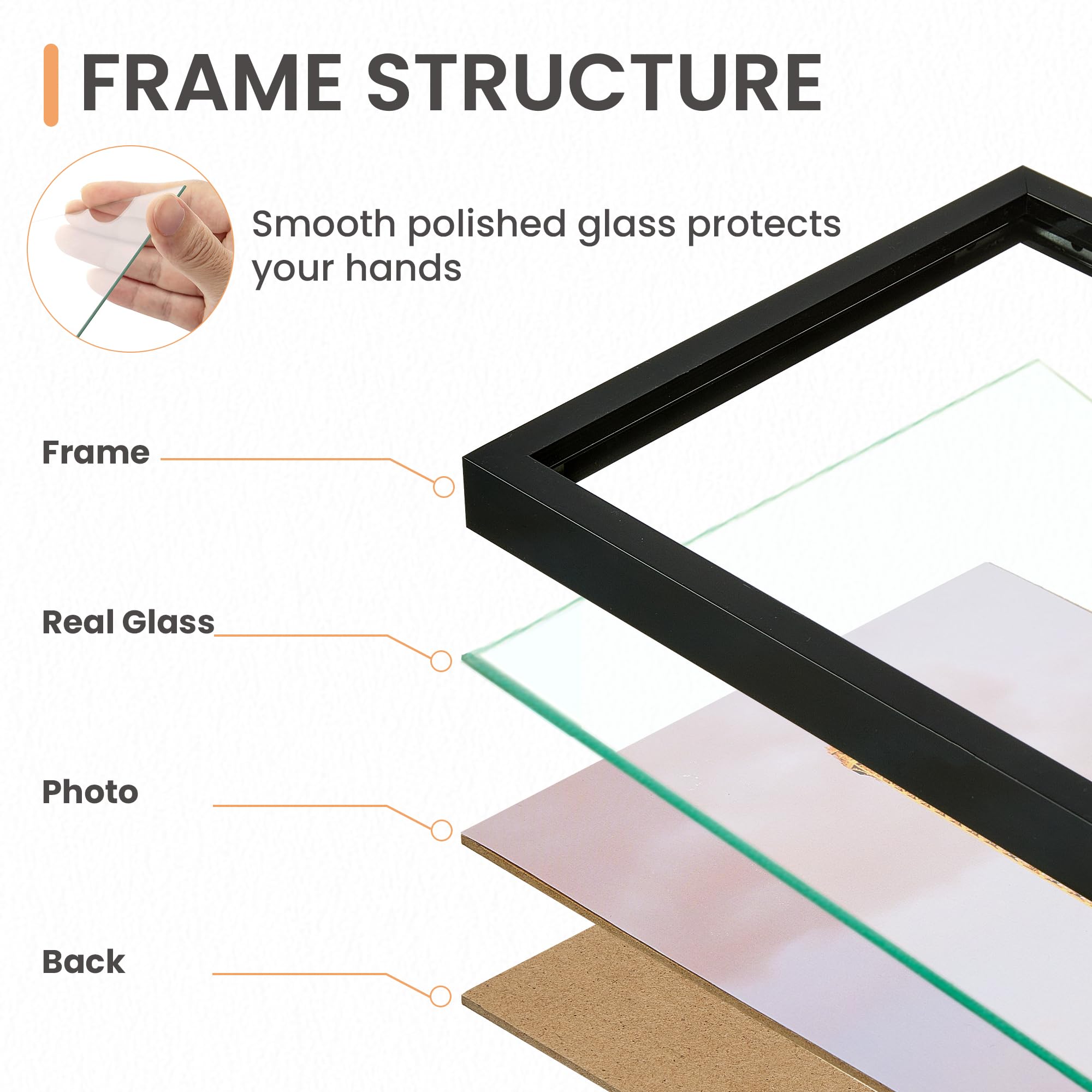 upsimples 5x7 Picture Frame Glass, Thin Border, Black Photo Frames, 3 Pack