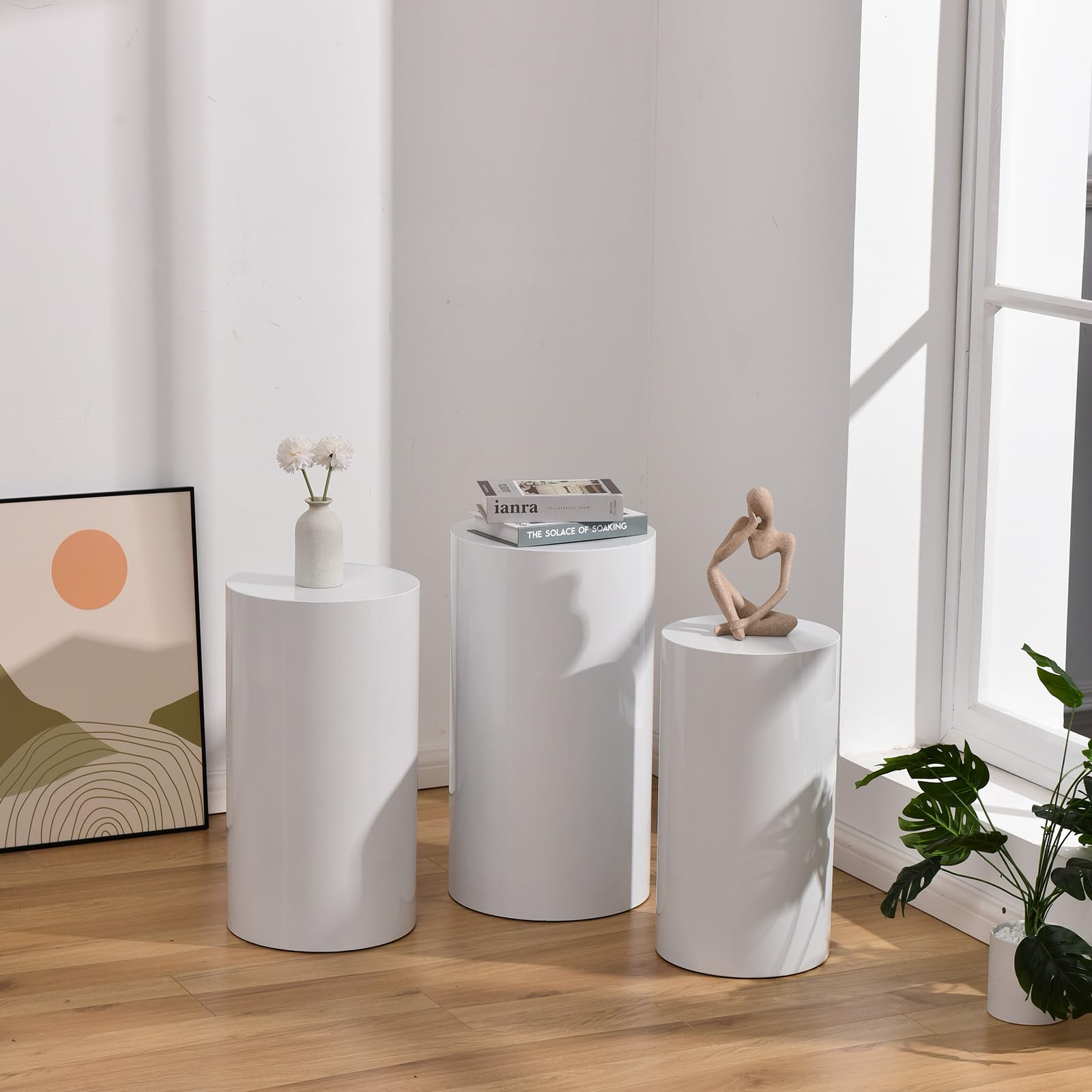 Fullvaseer Metal Pedestal Stand, White Cylinder Stand for Home Decor Birtday Party Wedding Party