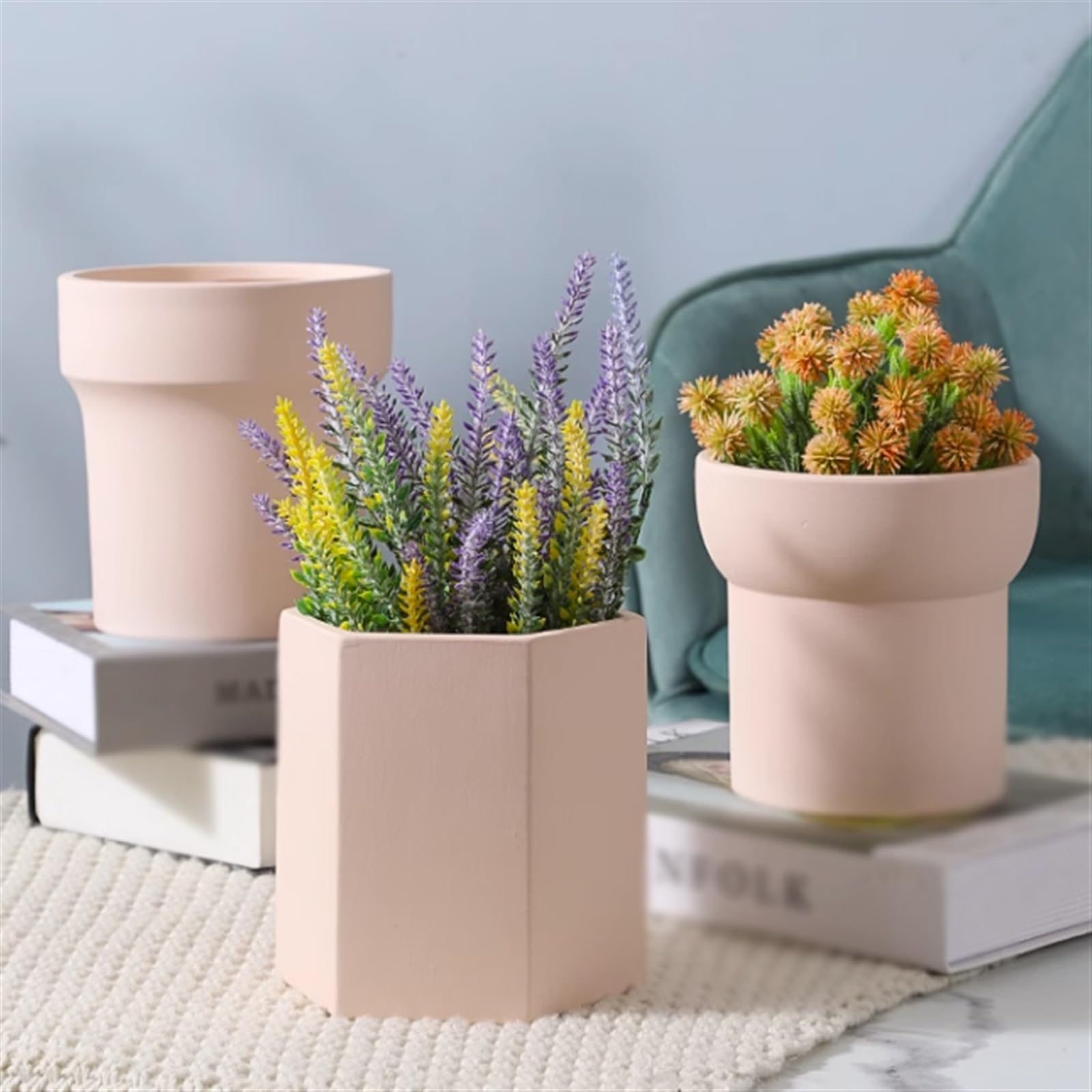 Doniczka jednolity kolor sześciokątny małe ceramiczne doniczki dom salon pokój wewnętrzny duża średnica doniczki do kwiatów biurko minimalistyczne zielone doniczki (białe, duże)