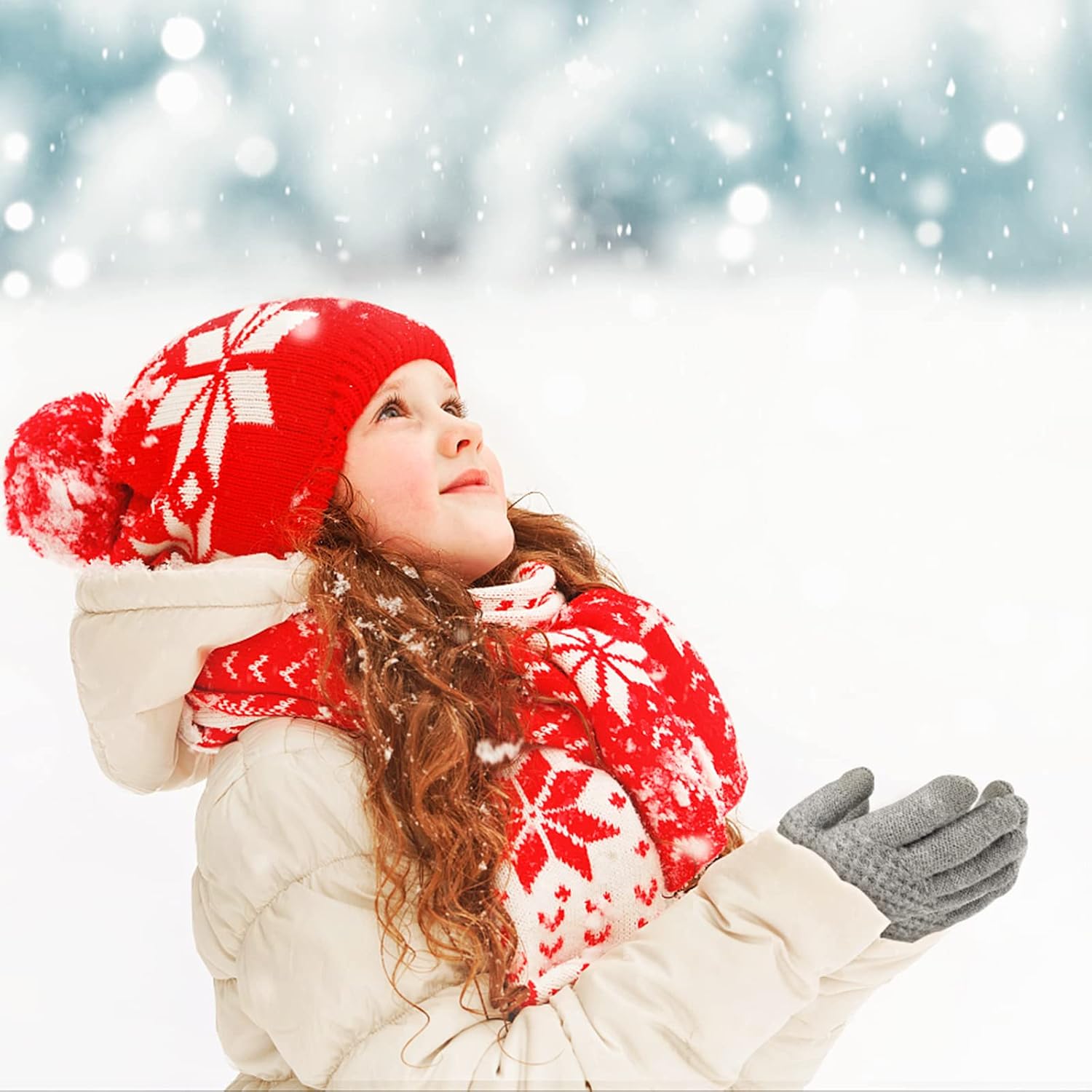 ONESING 3 Pairs Kids Winter Gloves - Touch Screen, Thermal Knit Toddler Gloves for Boys & Girls