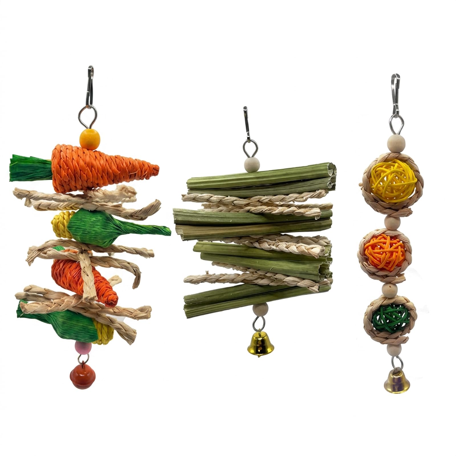 3-Piece Rabbit Chew Toys Set, Natural Bunny Toys for Cage, Teeth Grinding Toys and Rabbit Boredom Breakers, Rat Toys and Accessories for Cage Enrichment, Cage Accessories for Multiple Small Animals