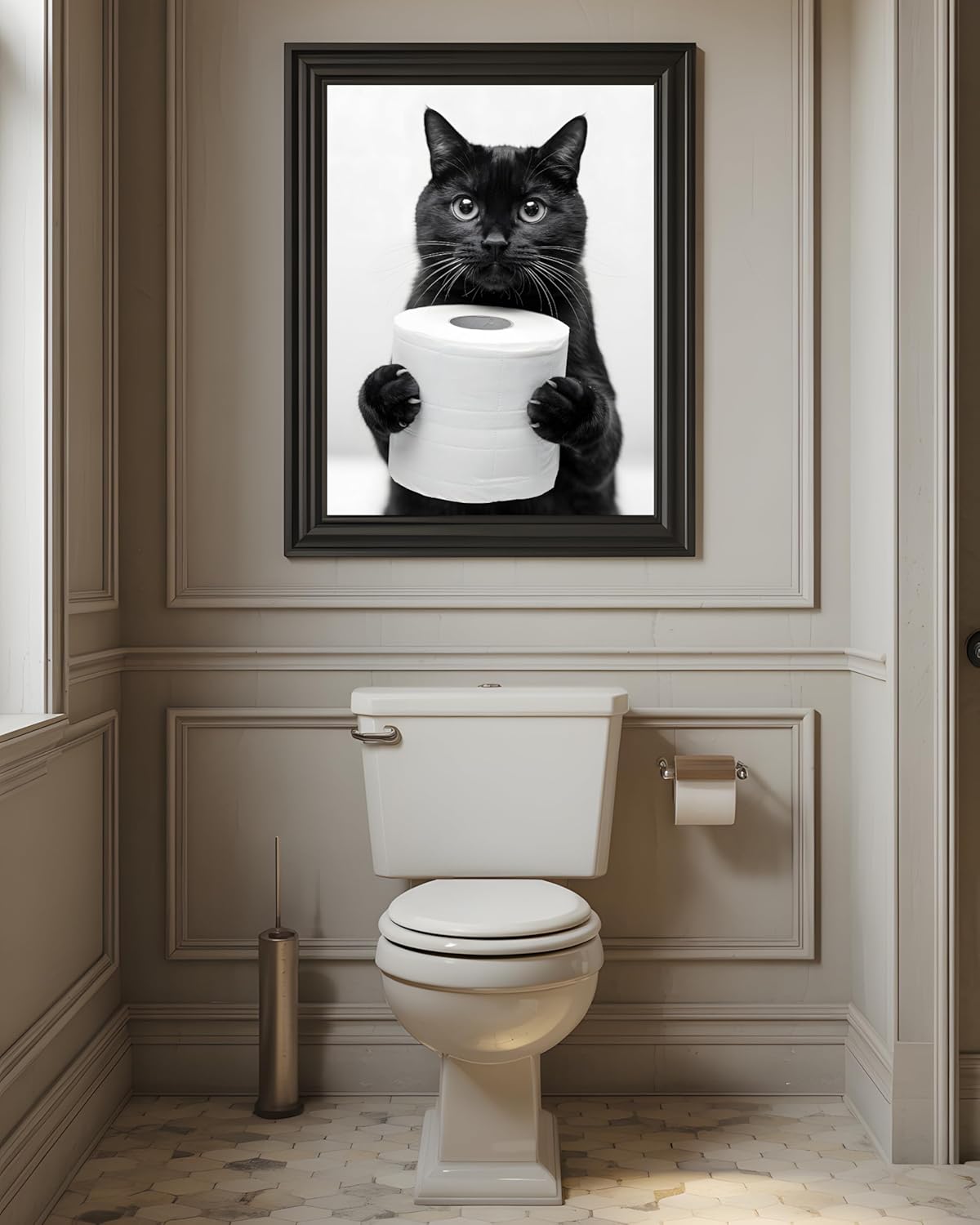 mo art design - Funny Cat Bathroom Poster – Cute Black Cat Toilet Prints, Humorous Pet Posters, Modern Animal Decor, Wall Art Set of 4-8x10 inc, Unframed - Image 4