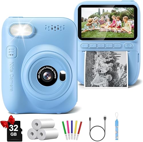 Miniatura 10 de Cámara de impresión instantánea para niños, 3.0" HD 32MP, cámara para niños 1080P con 3 rollos de papel de impresora, regalo de cumpleaños, juguete