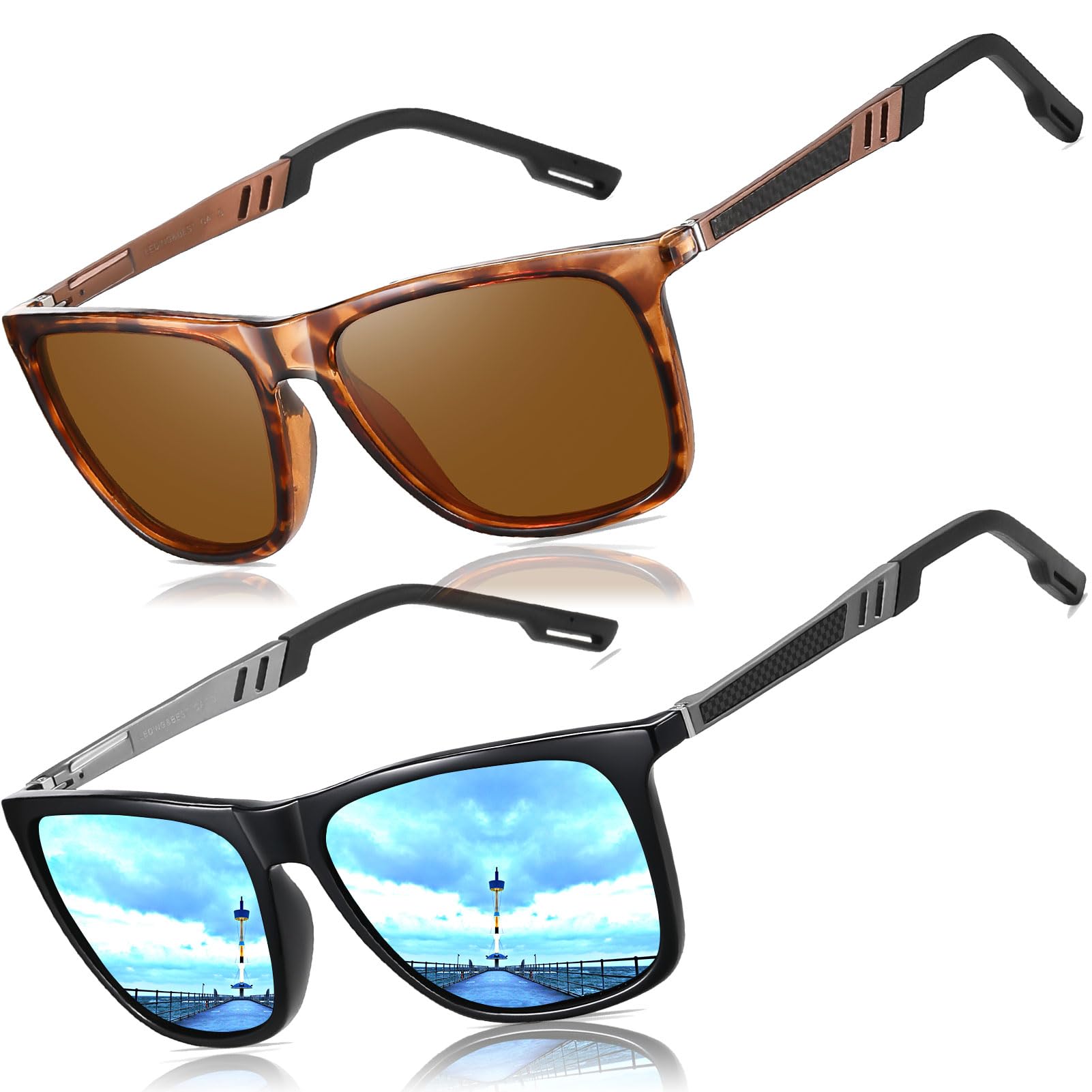 LEDING&BEST Polarisierte Pilotenbrille Sonnenbrille Herren Damen Freien Leichtgewicht Metallrahmen Angeln Golf Fahren Stilvoll Retro Flieger brille Cat 3 CE