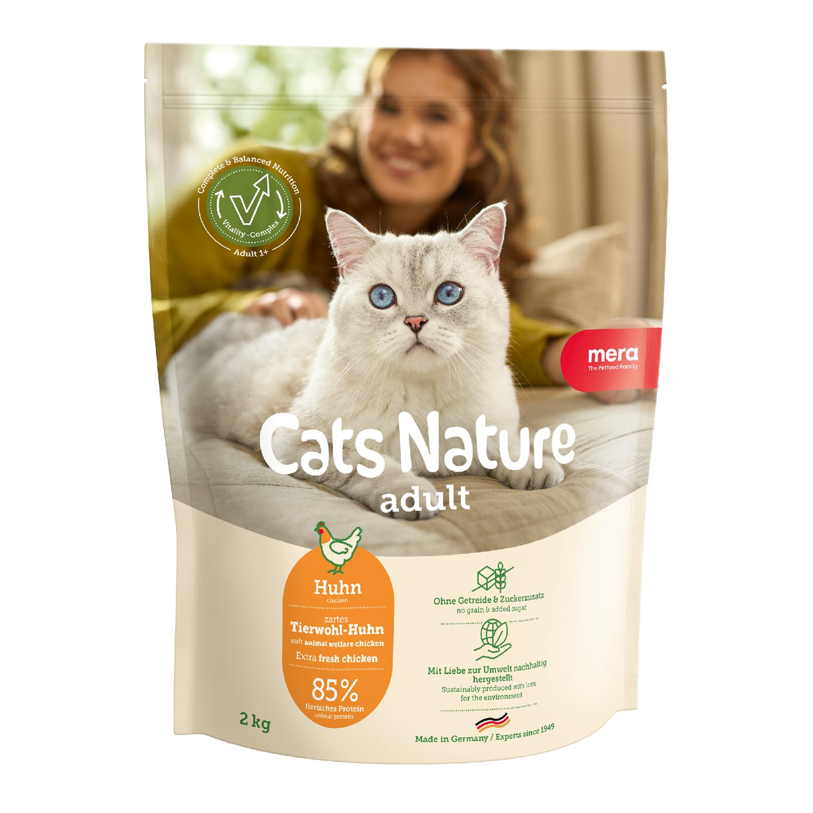 MERA Cats Nature Huhn Premium Katzenfutter Trocken 2kg | Getreidefrei & zuckerfrei | Adult Katzen Trockenfutter hoher Fleischanteil | Dry Cat Food
