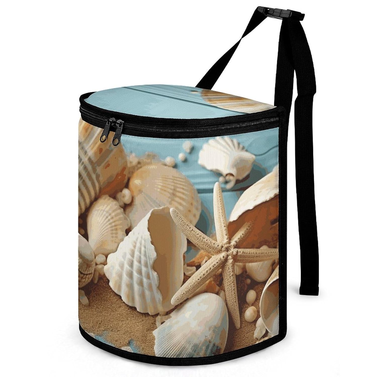 Hanging Car Trash Bag Protable Trash Can Beach Theme Seashells Waterproof Garbage Bin for Car