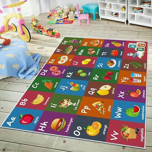 ABC - Alfombra educativa del alfabeto, alfombra de juegos divertidos para niños, sala de juegos, aula, antideslizante, lavable, alfombra de suelo
