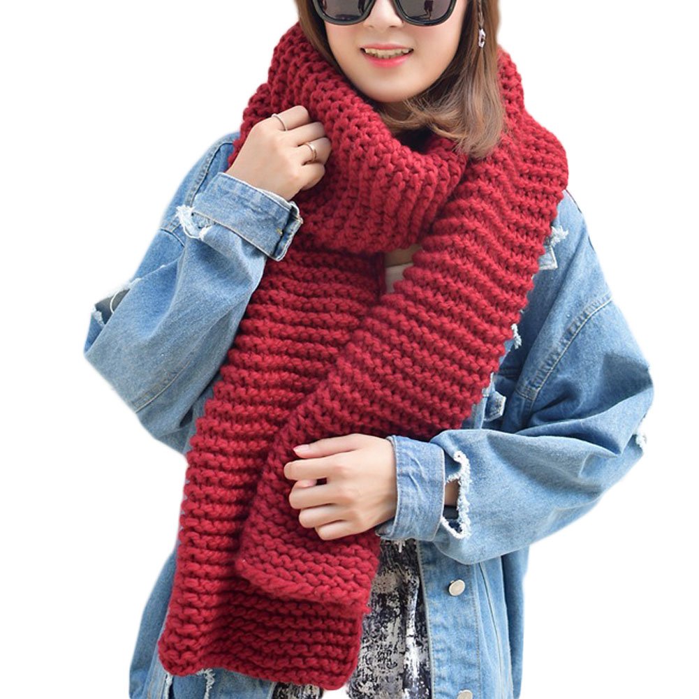 Deley Women's Red Unisex Couple Chunky Cable Woollen Knit Warm Thick Infinity Circle Scarf Large Reversible Scarves Long Wraps Shawl Gifts