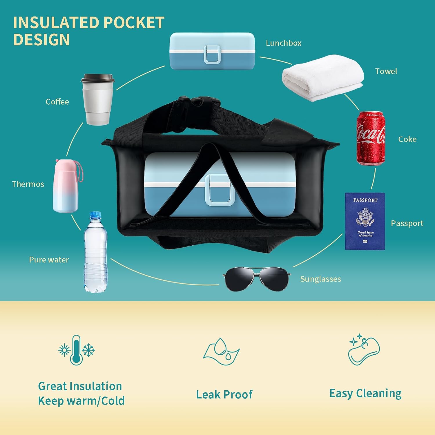Luggage Cup Holder for Suitcases - Hands-Free Drink Carrier, Foldable Hanging Travel Cup Holder Fits Suitcase Handles, Strollers, Easy Carry Travel Accessory (Water Proof Black)