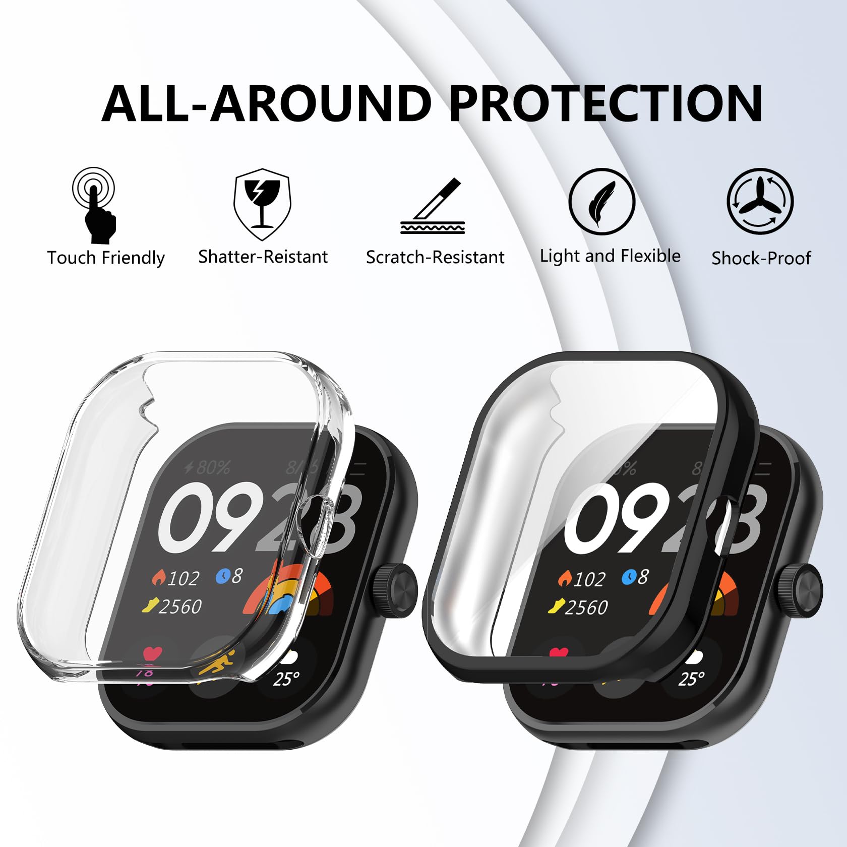 Cover Protettiva Per Xiaomi Redmi Watch 4 - 2 Pezzi Anti-Graffio, Nero E Trasparente - Foto 7