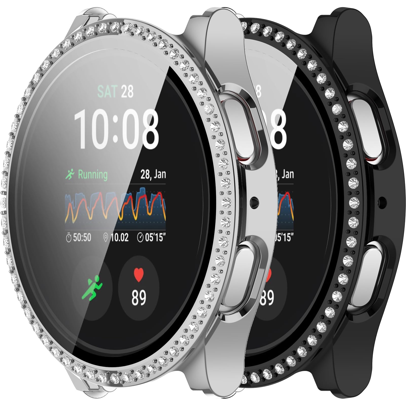 Chofit Screen Protector Intended for Samsung Galaxy Watch 7 40mm 44mm Bling Case Women Diamond Rhinestone Hard PC Rugged Bumper with Tempered Glass