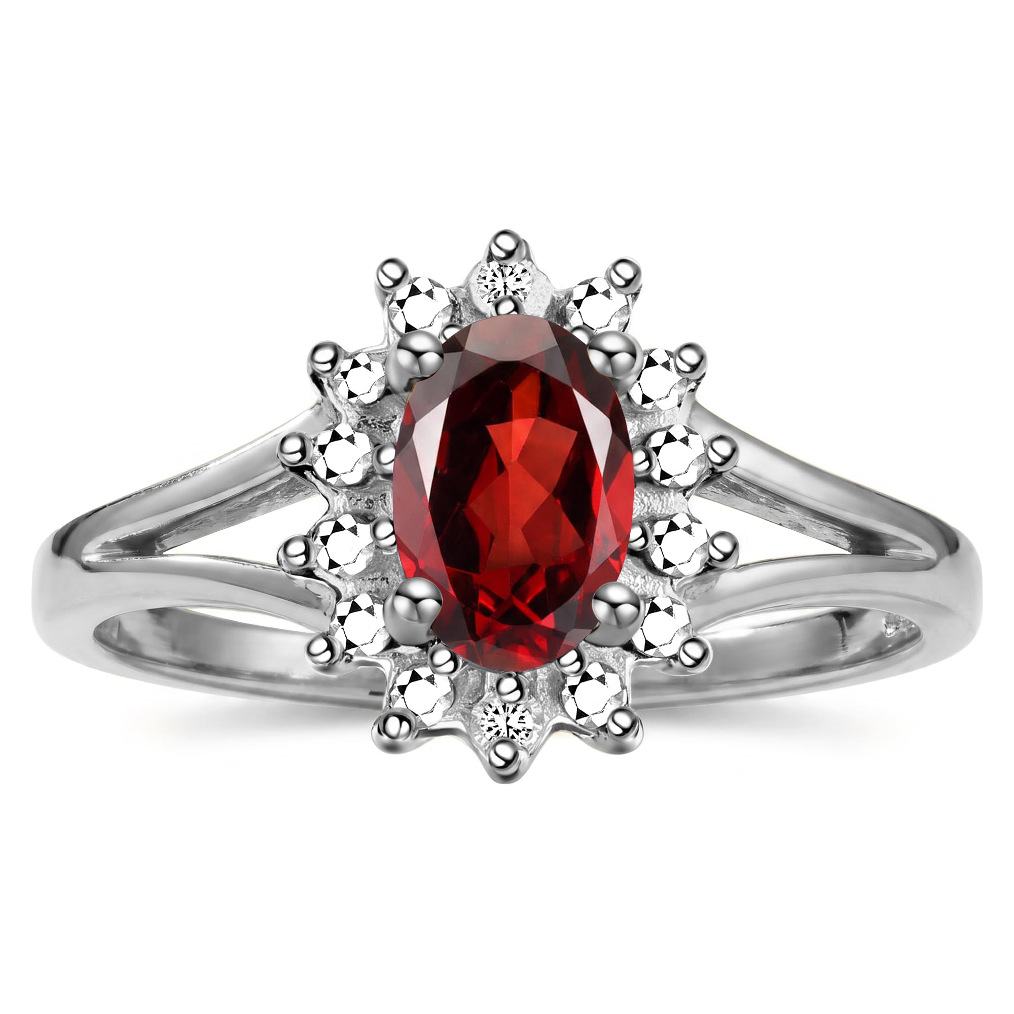 Rylos Halo Ring: Diamond Birthstone with 6X4MM Oval Gemstone - Women's Jewelry in Sterling Silver - Stunning Diamond Ring Sizes 5-10