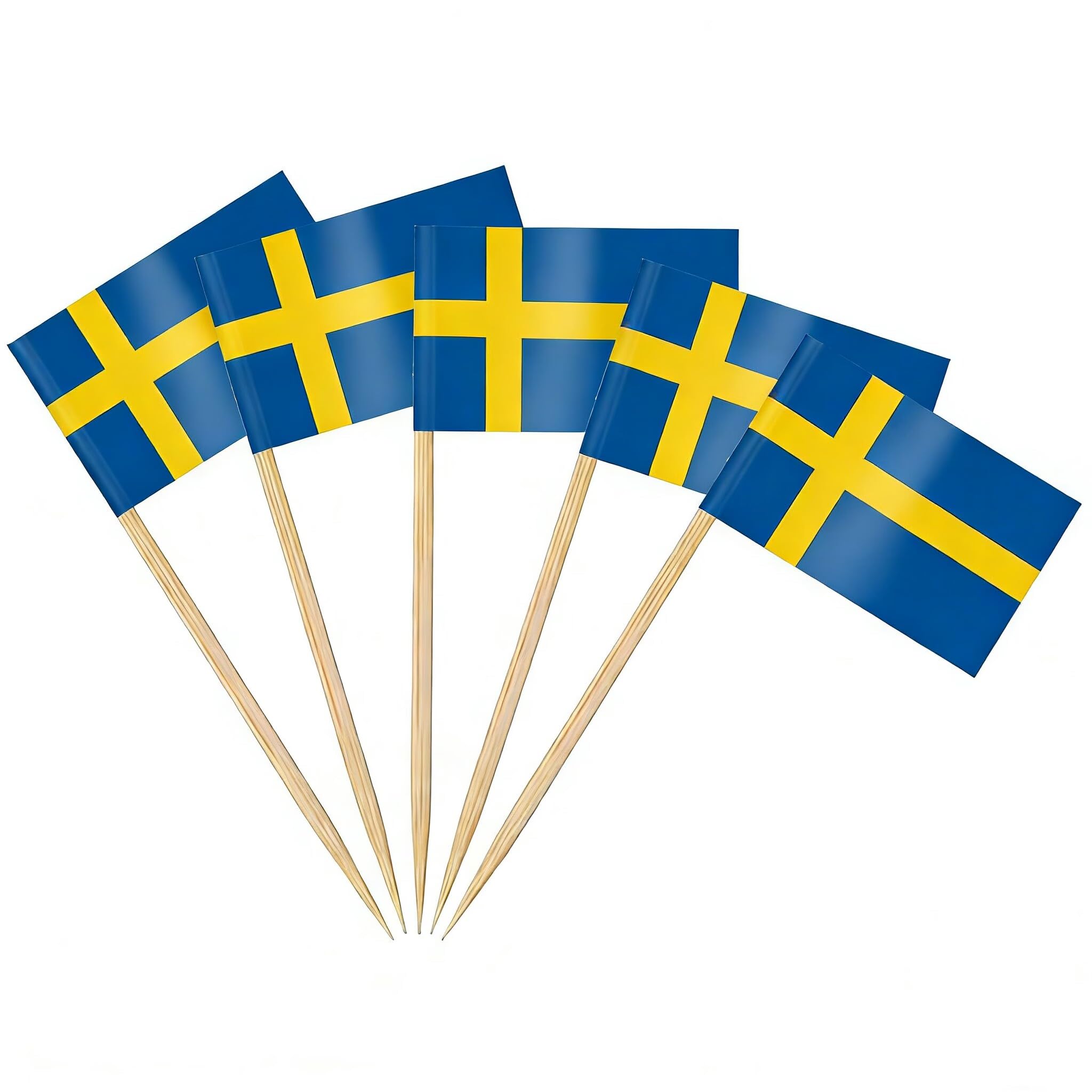 AhfuLife 100pcs Sweden Toothpick Flags, Sweden Cocktail Stick Flag for Sandwich Food Cupcake Toppers Tableware World Cup Party Supplies Pub Royal Event Decor
