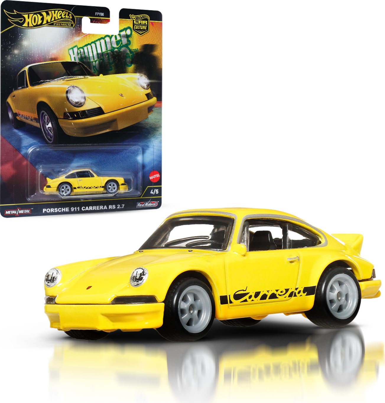 Hot Wheels Premium Car Culture Porsche 911 Carrera RS 2.7, Metal Die-Cast Model, Yellow, 4/5, FPY86