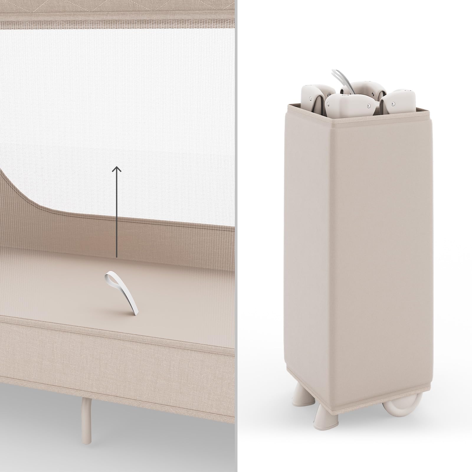 Kinderkraft LEODY UP lit bébé et lit de Voyage 2-en-1, Parc sécurisé, Pliage en Un Geste, 2 Niveaux de Couchage, roulettes avec Frein, entrée latérale zippée, Beige