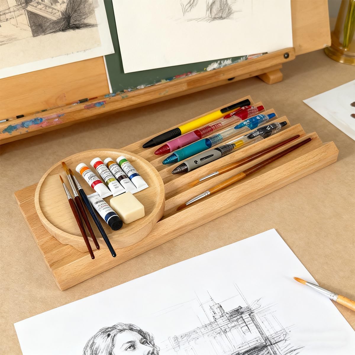Pen Holder Office Desk Manager, A Desk Pen Holder with 6 Wavy Compartments, Pen Rack Office Accessories, Teacher Gifts, Suitable for School Office Art Accessories (Original)