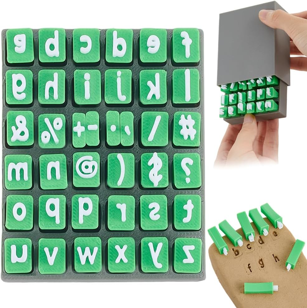 SUNNYCLUE 36pcs Letter Clay Stamps Alphabet Pottery Stamps Plastic Lowercase Initial Press Polymer Clay Embosser Printings Cutter molds Tool for Women Adults Baking Cookie Biscuit Chocolate DIY Craft
