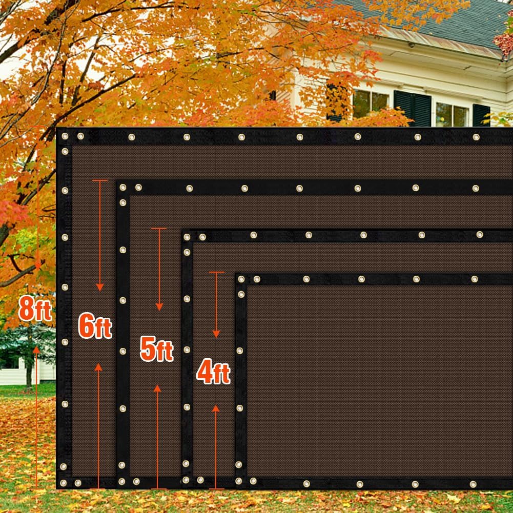 i COVER 4x12ft Privacy Screen Fence, Outdoor Fencing Panels, Garden Windscreen Mesh Shade Sail Net Barrier, Fence Privacy Screen Reinforced Bindings and Brass Grommets Cable Zip Ties, Brown