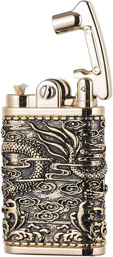 Miniatura 4 de Dragón chino Tipo antiguo Llama suave balancín brazo queroseno encendedor (dorado)