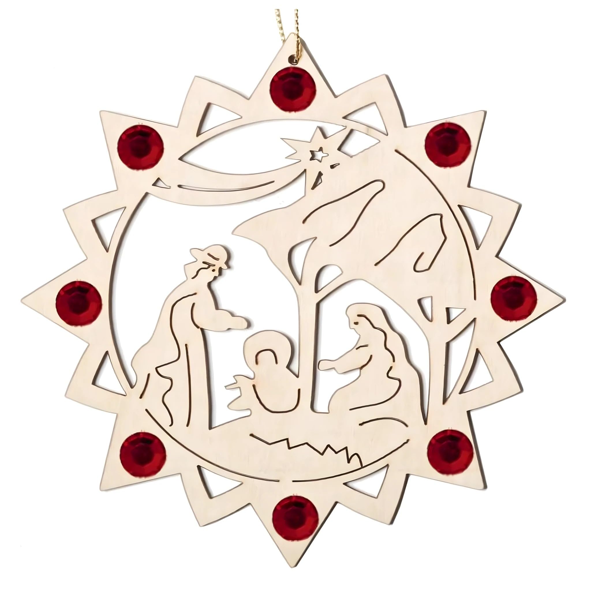 Dolfi | Star with Holy Family and Crystals | Hand-Painted Wood in Val Gardena | Religious Article