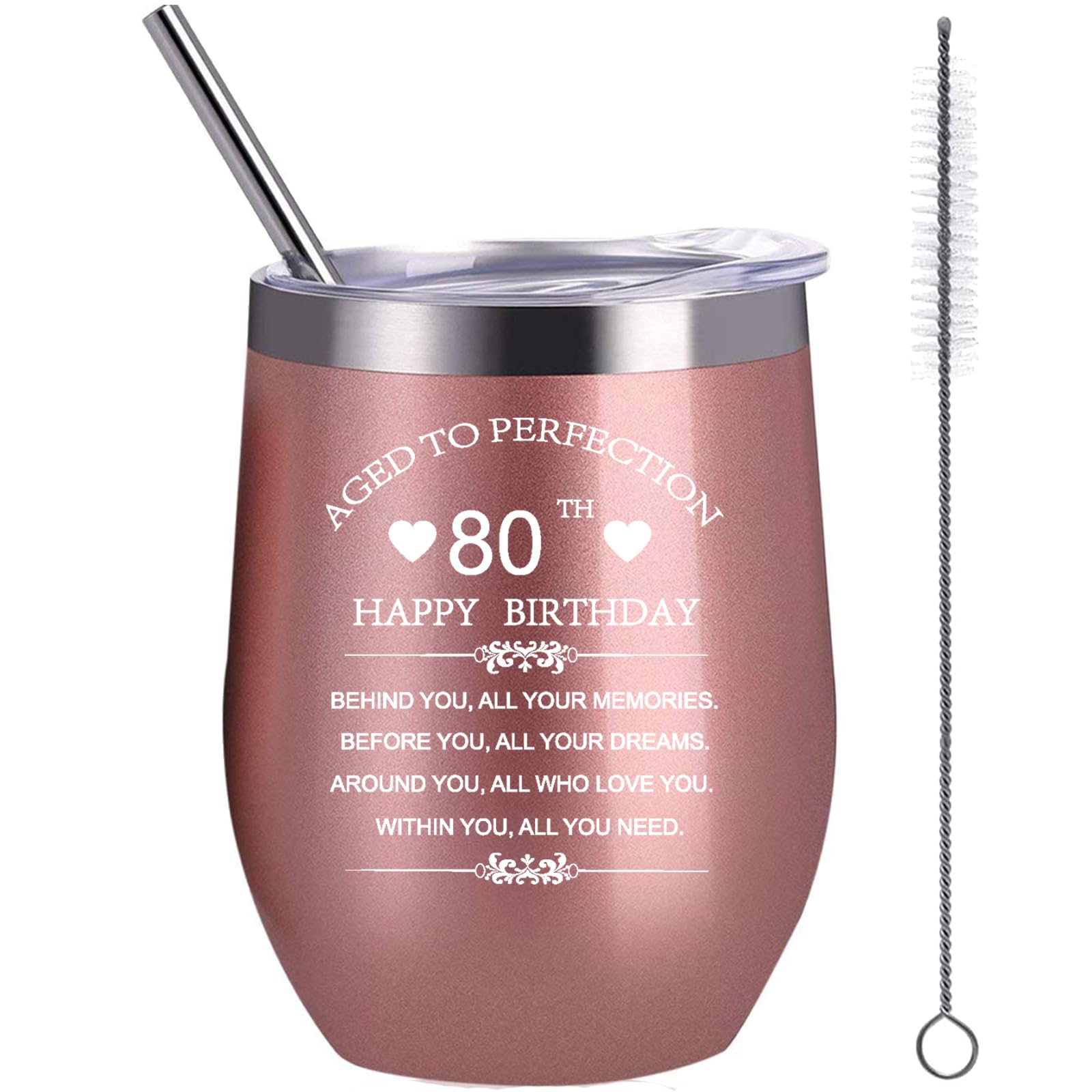 landskykit Inspirational 80th Birthday Gifts for Women Men 12oz Rose Gold Stainless Steel Wine Tumbler Cup Behind You All Your Memories Before You All Your Dreams 1946 80 Years Old Present