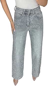 Women's Casual Rhinestone Loose Harem Jeans, High Waisted