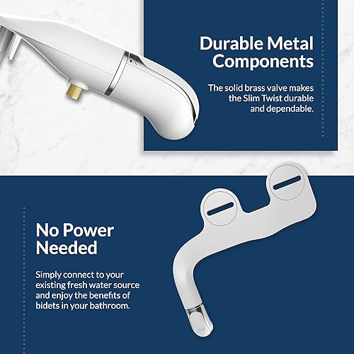 Miniatura 4 de Accesorio para inodoro de bidé con boquilla doble Bio Bidet SlimTwist, rociador de agua dulce, no eléctrico, fácil de instalar, entrada de latón y