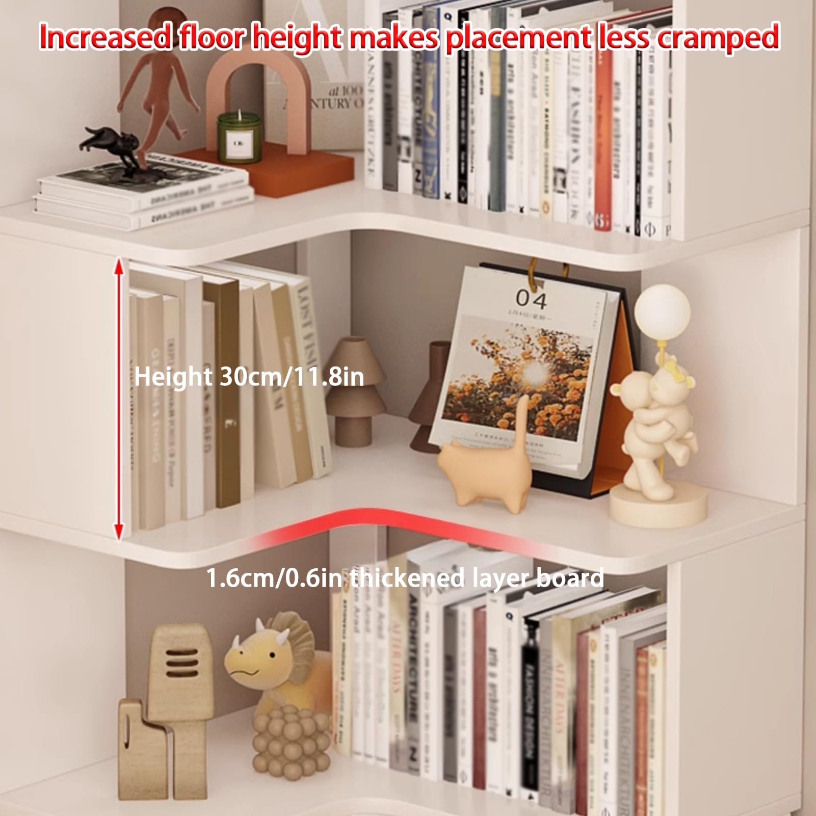 Libreria angolare a forma di L, mensola angolare per soggiorno, con ripiani e design con retro aperto, per ufficio, cucina, camera da letto (bianco, 160 cm)