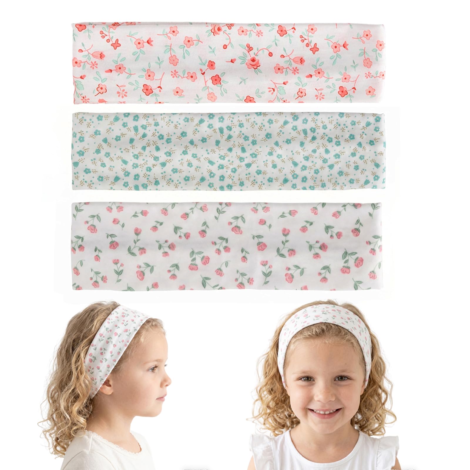 Girls' Headband（Floral Print）, Wide Leisure Headband - Breathable, Non-Slip & Comfortable to Wear - Ideal for School, Nursery, Playground & Everyday Use - 23.5 x 6 cm