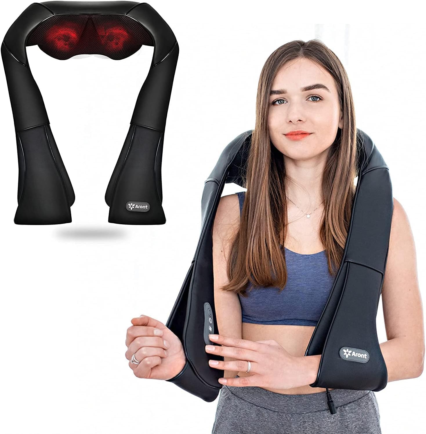 Aront Shiatsu Neck and Back Massager with Heat Deep Kneading Massager for Shoulder