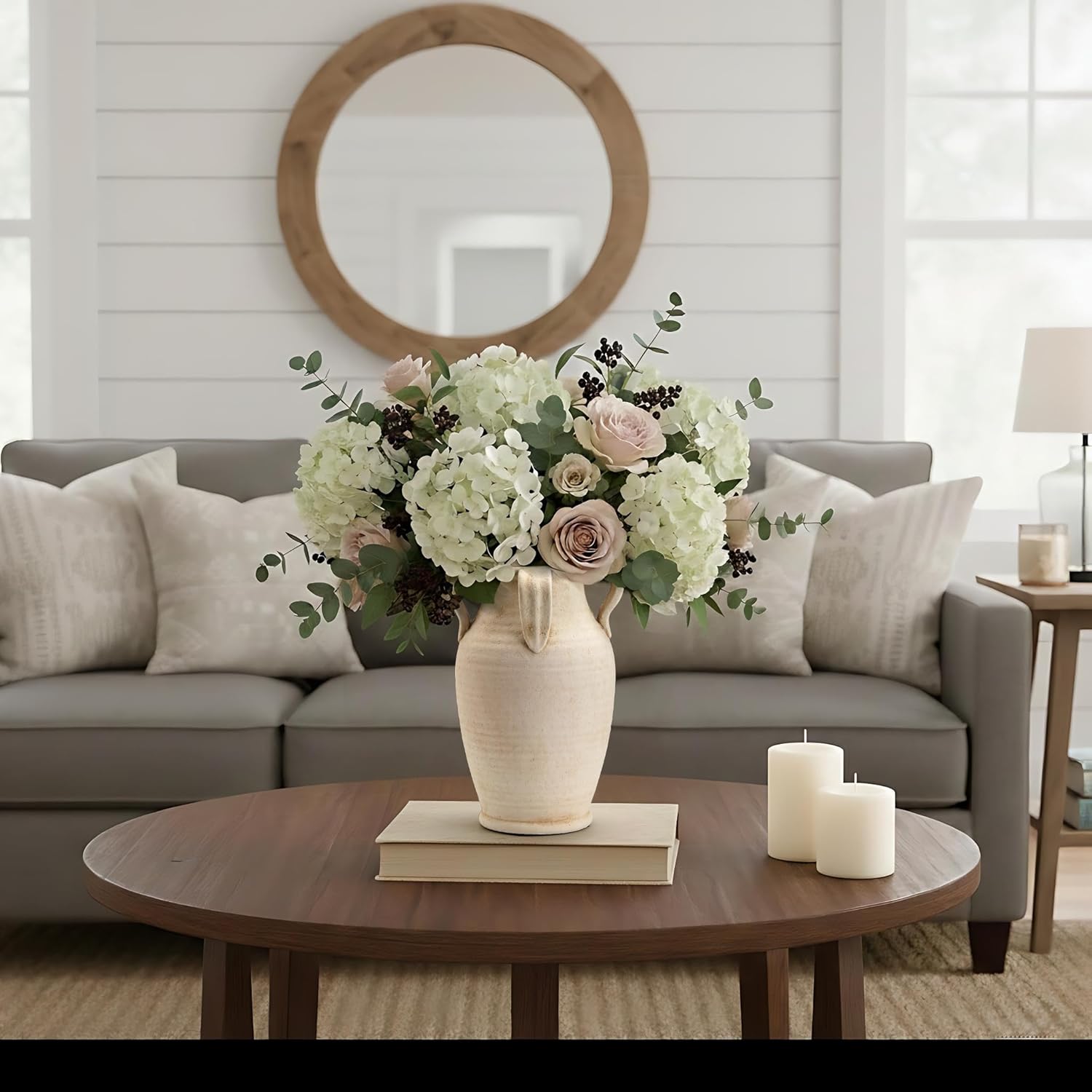 Emotionally Grounded Vase, Vaseking Large Ceramic Rustic Vase with 4 Handles, 10.83 inch Minimalist Decorative Farmhouse Tall Vases for Home Decor, Living Room, Enterway, Table Decoration, White - Image 5