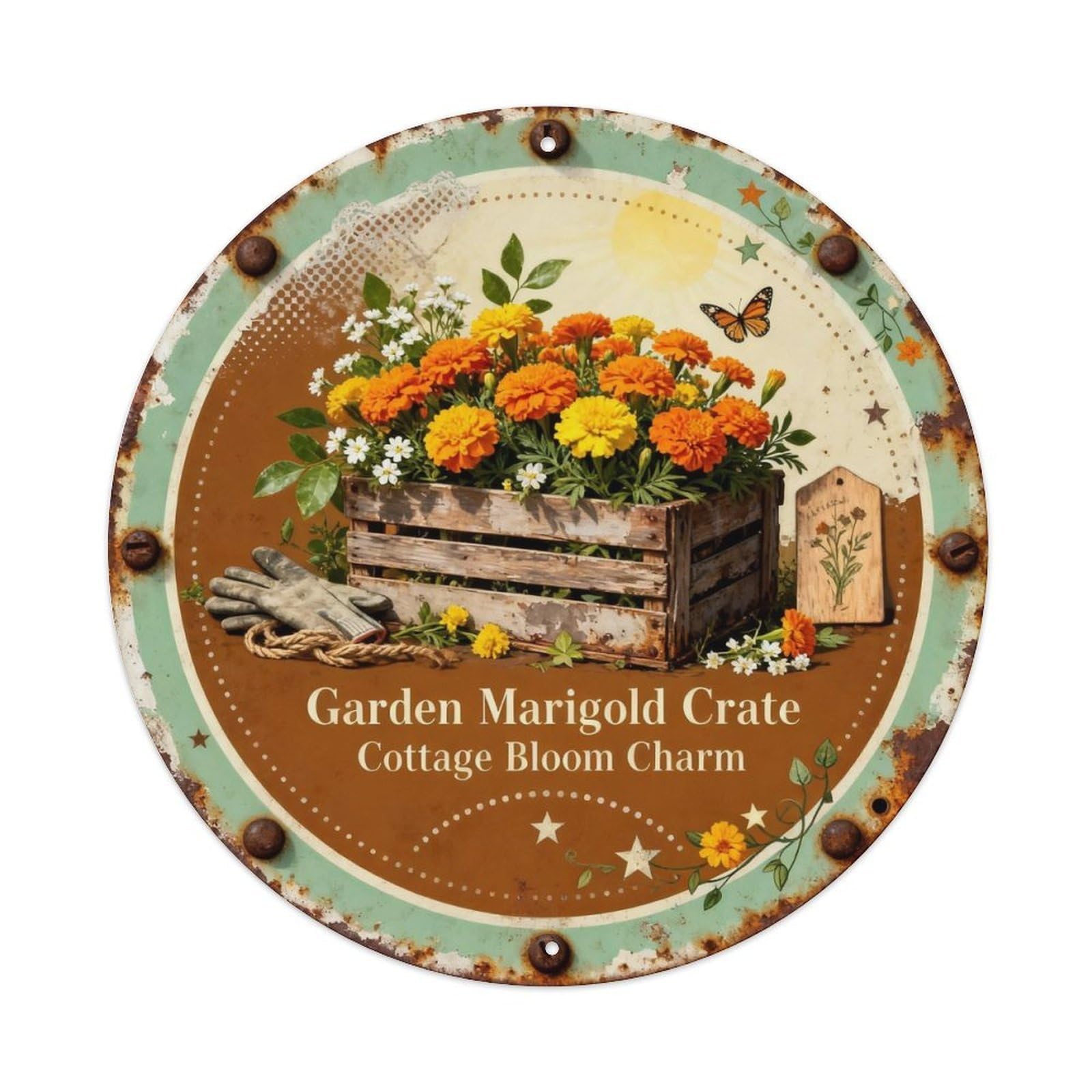 Garden Marigold Crate Metal Tin Sign Plaque