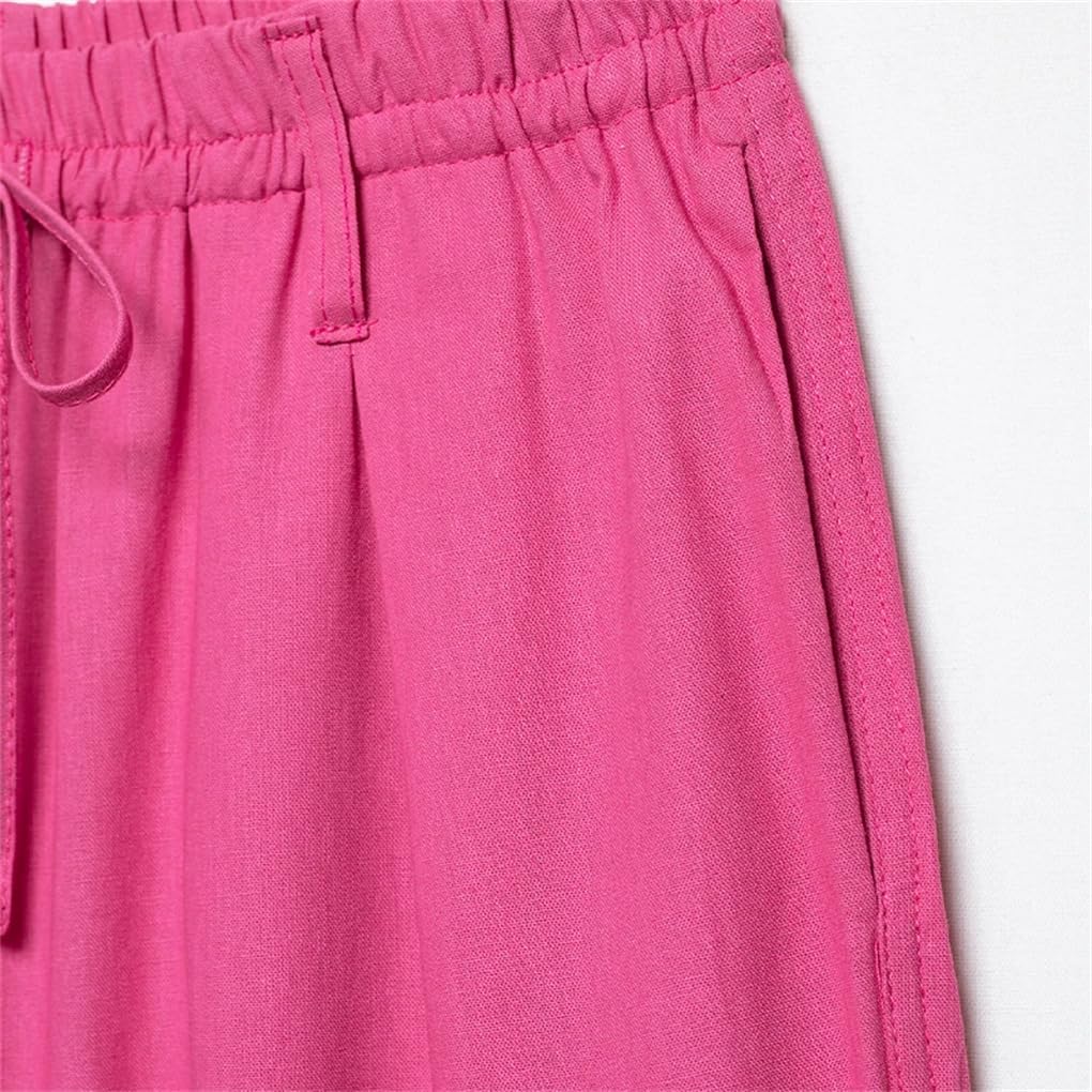 Women's Drawstring Solid Color Pleated Retro High Elastic Waist Straight Pants