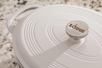 Lodge Enameled Cast Iron Oval Dutch Oven with Lid, 7 Quart, Oyster White