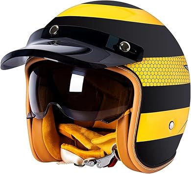 Retro Open Face Helmet Vintage Style Motorbike Jet Helmet DOTECE Approved 3/4 Motorcycle Half Helmet with Sun Visor Scooter Crash Helmet For Adult Men and Women Moped Helmet