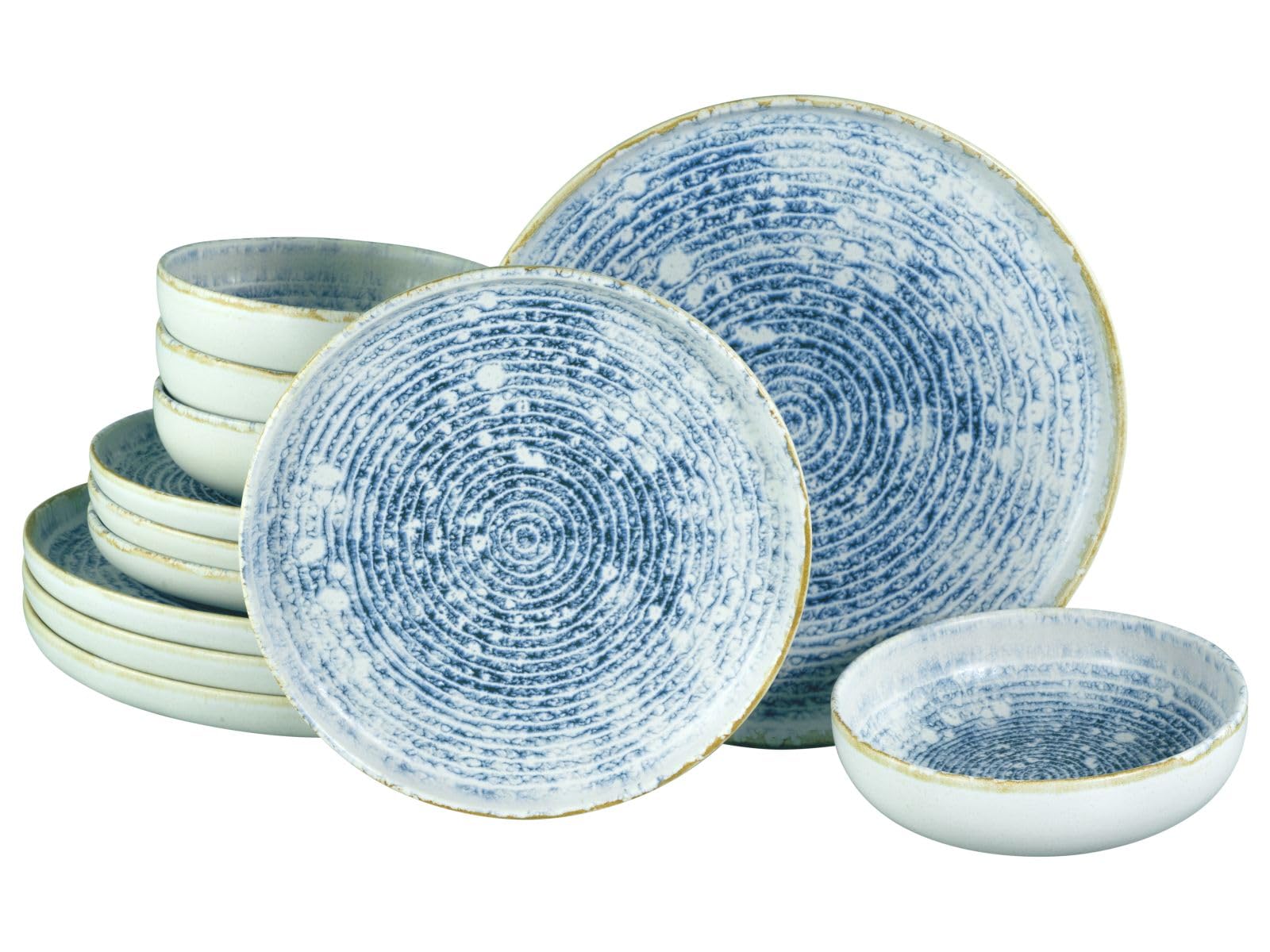 Set 4 Piatti Piani Mykonos In Stoneware | Colore Blu Con Effetto Marmorizzato | Lavabili In Lavastoviglie E Microonde - Foto 9