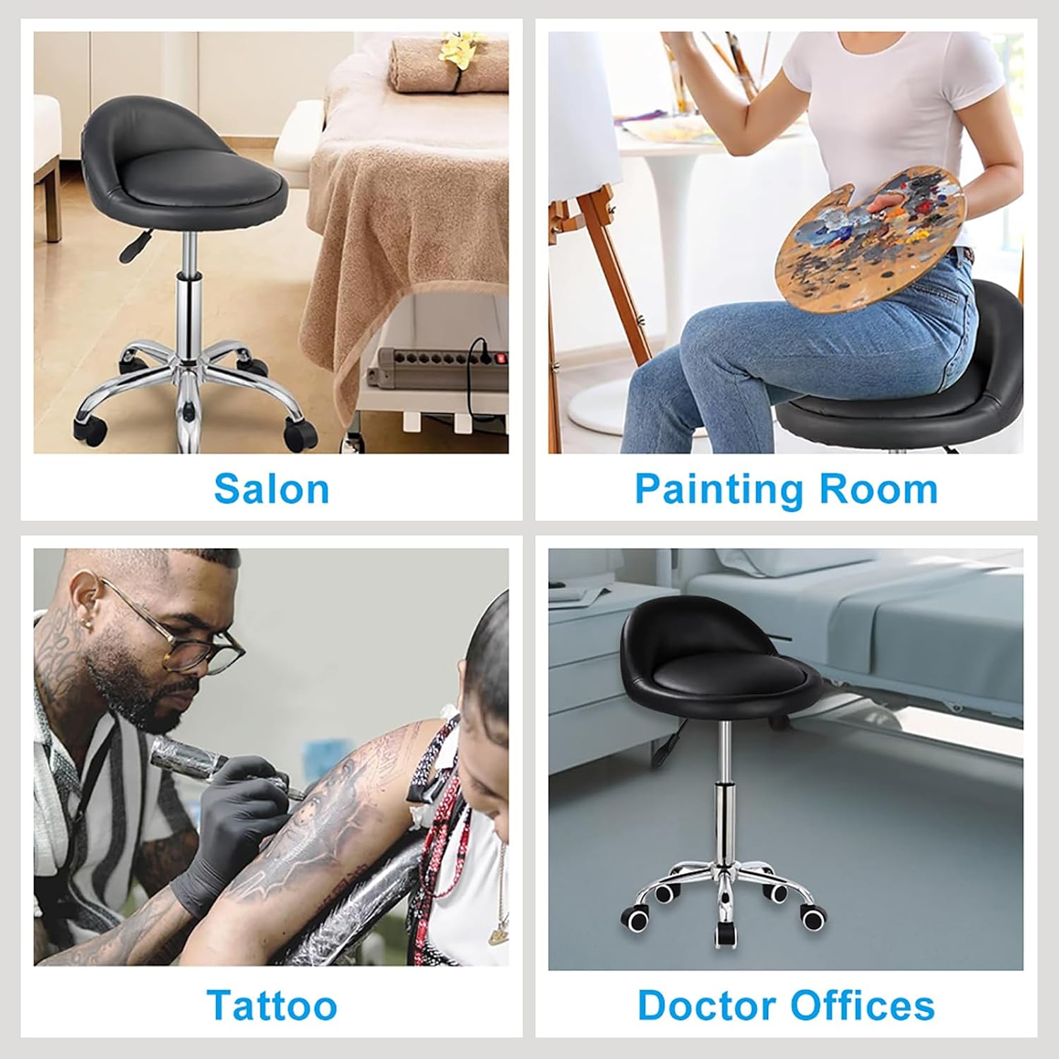 Autdor Rolling Stool Salon Stool Chair with Backrest Height Adjustable Beauty Rollings Stools with Wheels PU Leather Swivel Stools for Office Drafting Work Tattoo Makeup Facial Spa Manicure Massage