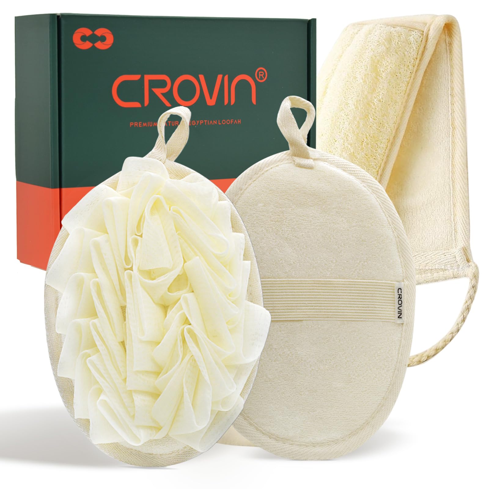 Set di spugne per il corpo in rete - Set di spugne da bagno riprogettate da bagno e doccia e scrub esfoliante per la schiena in luffa naturale. Come - Ottimo regalo per una pelle luminosa e un