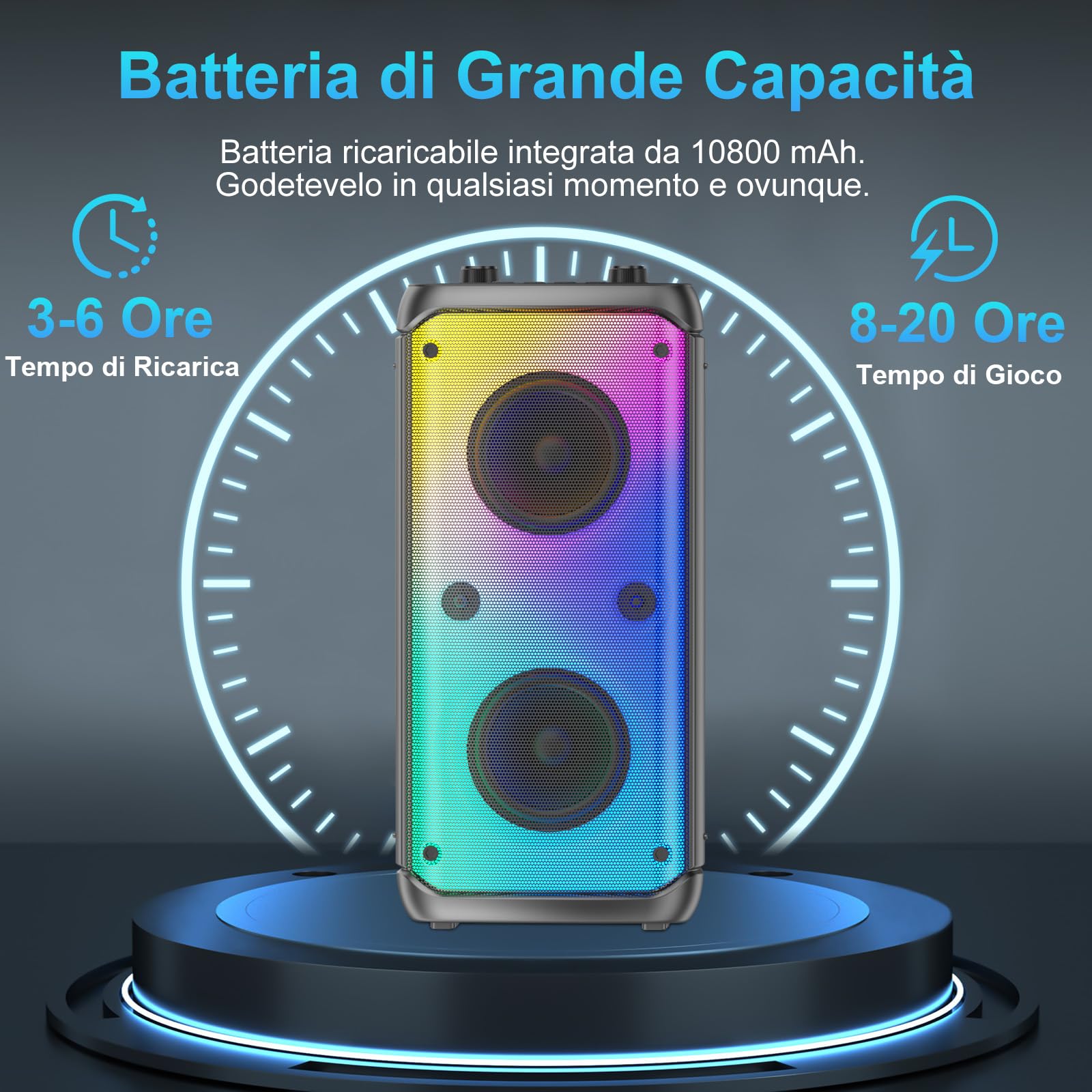 Altoparlante Bluetooth, altoparlanti da esterno con potenza di picco 80 W, altoparlanti wireless Bluetooth portatili per feste con subwoofer, luci LED colorate per la casa e il campeggio