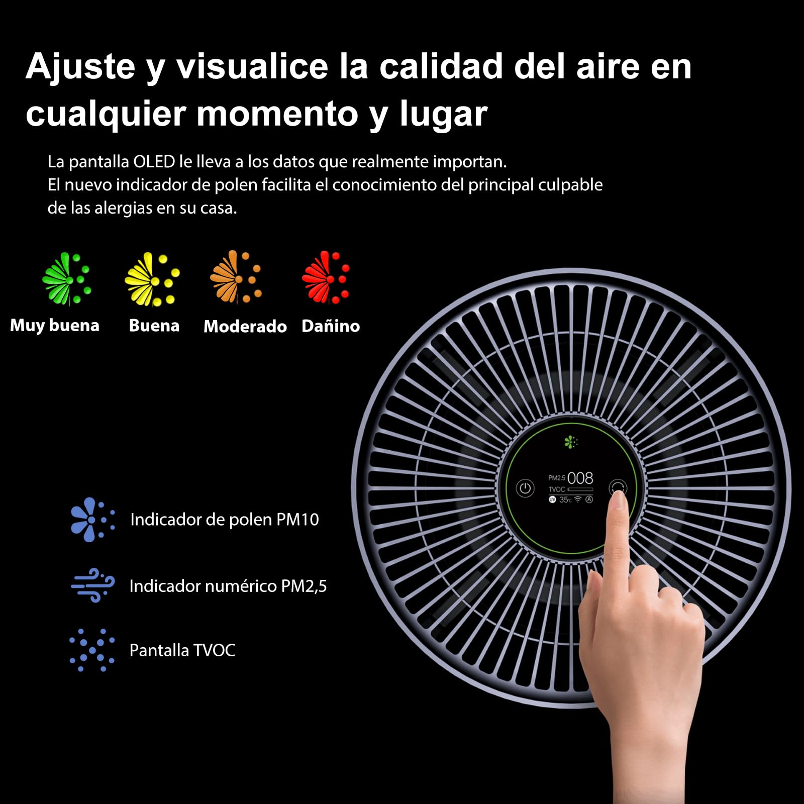 smartmi Smartmi Purificador de Aire 2 Purificación Luz UV Integrada Monitorización en Tiempo Real Pantalla Táctil OLED Conectado APP y AI Control Inteligente por Voz