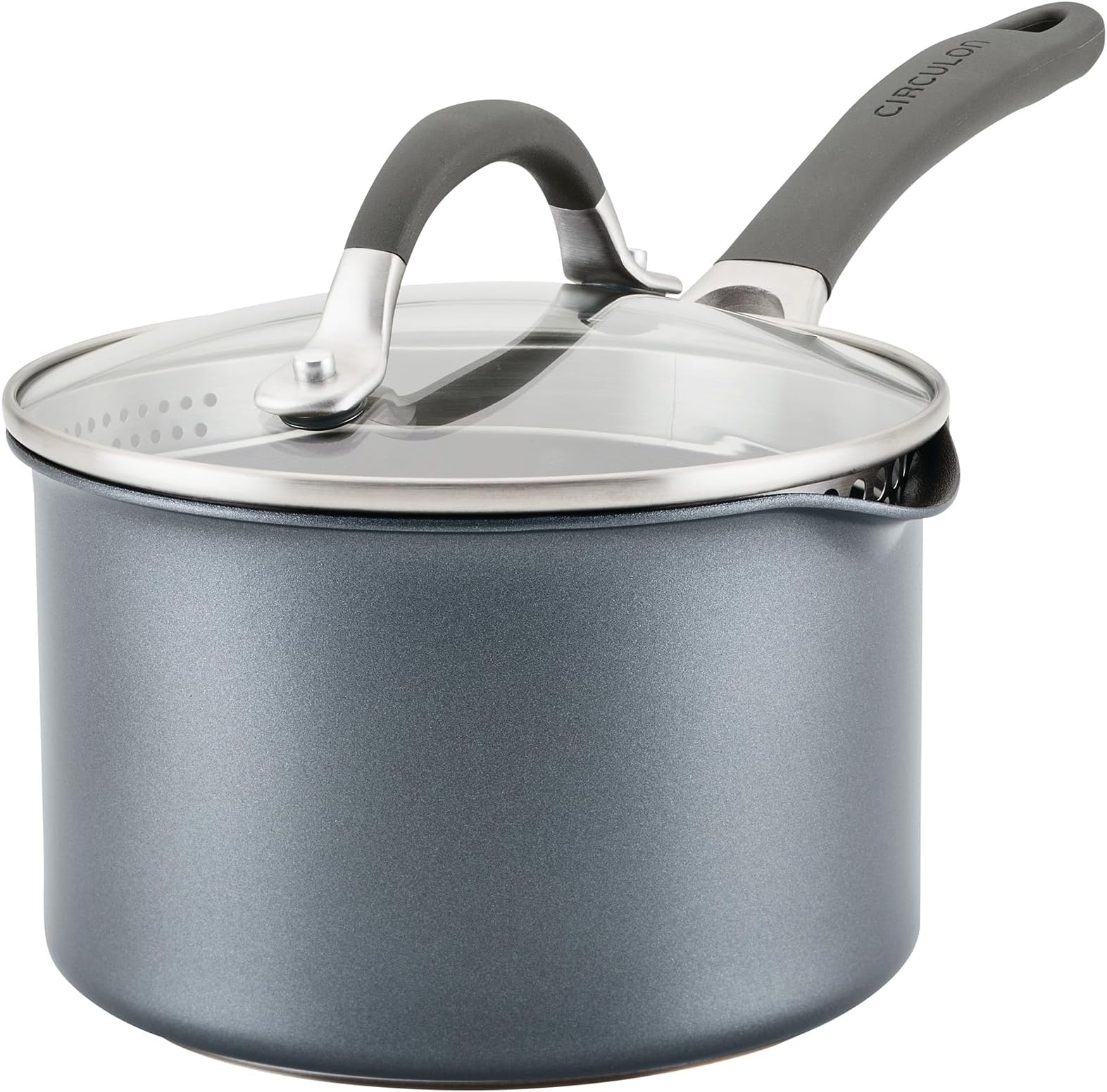 A1 Series w/ScratchDefense Nonstick Induction Straining 2qt SaucePan with Lid, Induction Cookware, 2-Quart Sauce Pan with Lid, Graphite