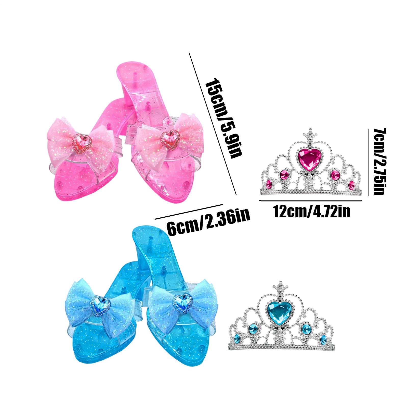 Prinzessin Spielschuhe Set - Glänzende Keil Highheels Krone Optik, Kinder Rollenspiel | Kreative Verkleidung Auftritts Accessoire Stil Konzept, Zauberhafte Kostüm Ergänzung mit Geburtstag Bühne Fest E