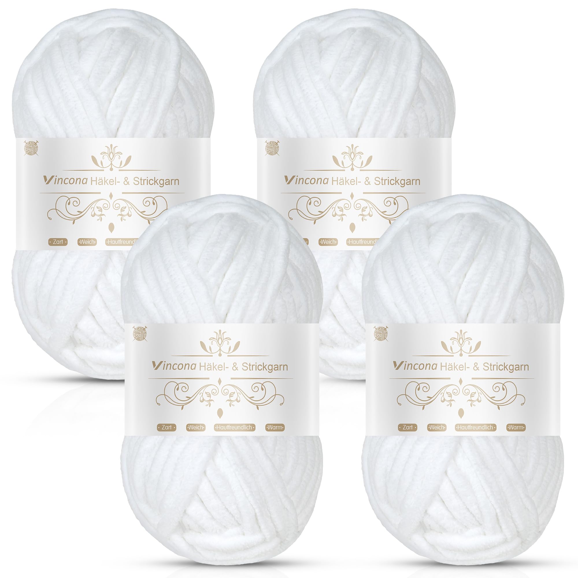 Vincona Chunky Yarn 4 x 100g Multi-Colored Soft Chunky Wool for Hand Knitting, Thick Yarn for Knitting 100g Balls, Soft Fluffy Velvet Thick Knitting Yarn for Crochet Blankets, Amigurumi Pure White