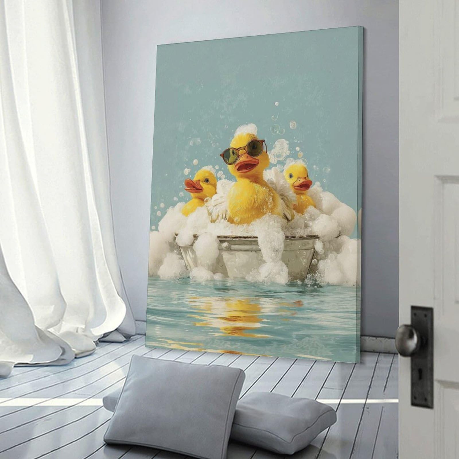 Junmoney Frame-Style-24 Duck Squad Soak – Retro Bubble Bath Vibes Home Decor Wall Art 24X36inch(60X90cm), For Art Walls, Layered Displays Or Homes, A Versatile Canvas Print For Layering