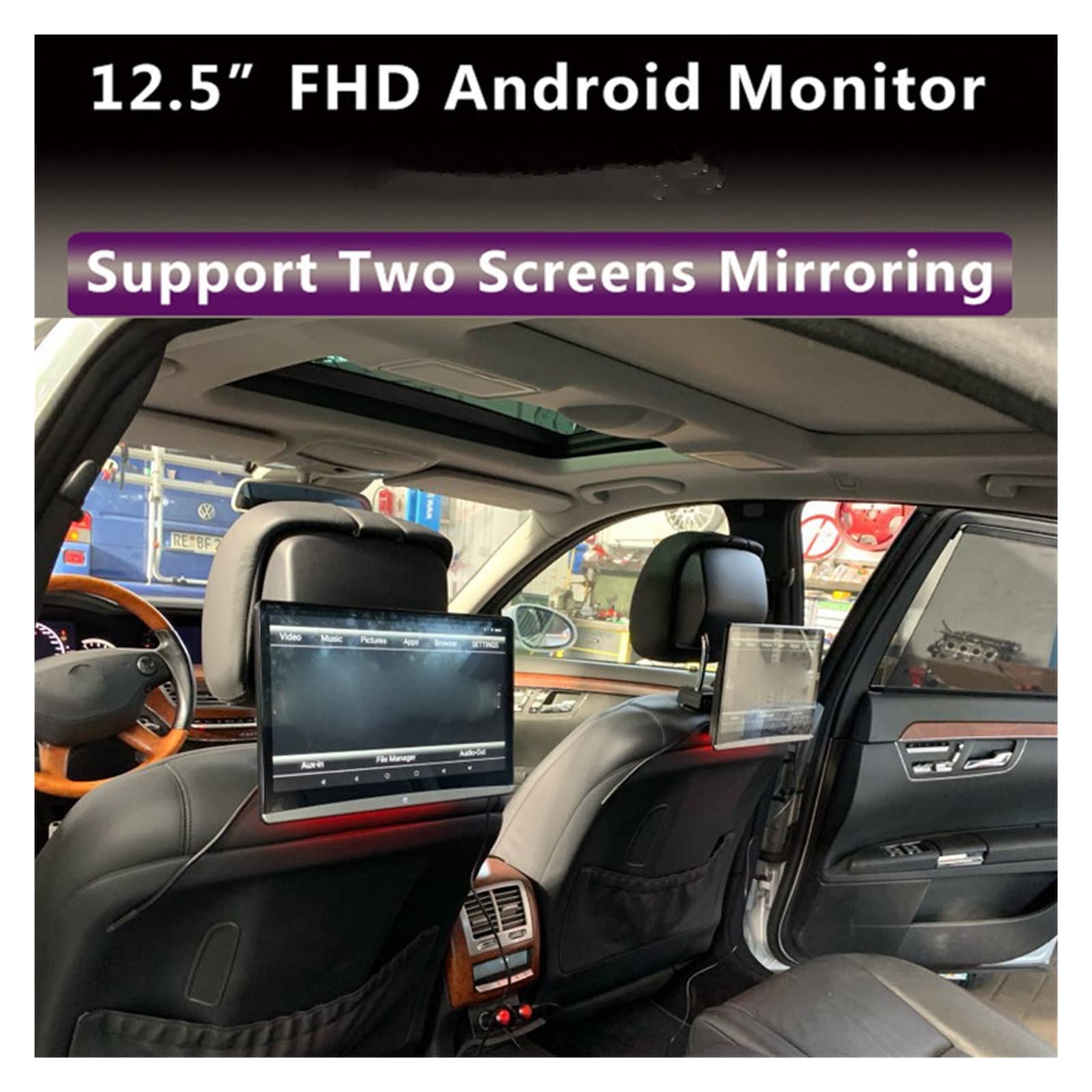 12,5-calowy monitor montowany za zagłówkiem samochodu Wideo 4K HD 1080P / / USB/TF/BT RAM 2 GB / 16 GB Pobieranie aplikacji Mirroring/Miracast(2PC Monitor)