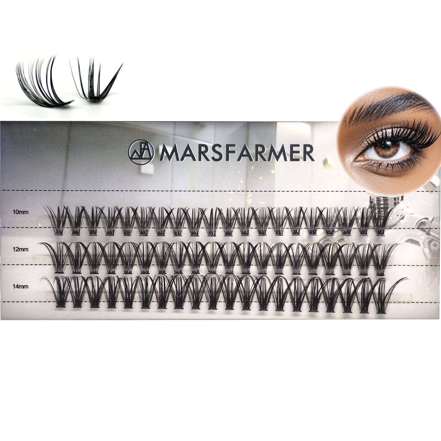 Marsfarmer 60PCS False Eyelashes Cluster Set - 40D 3 Size 10 12 14mm D Curl Eyelashes Clusters Extension