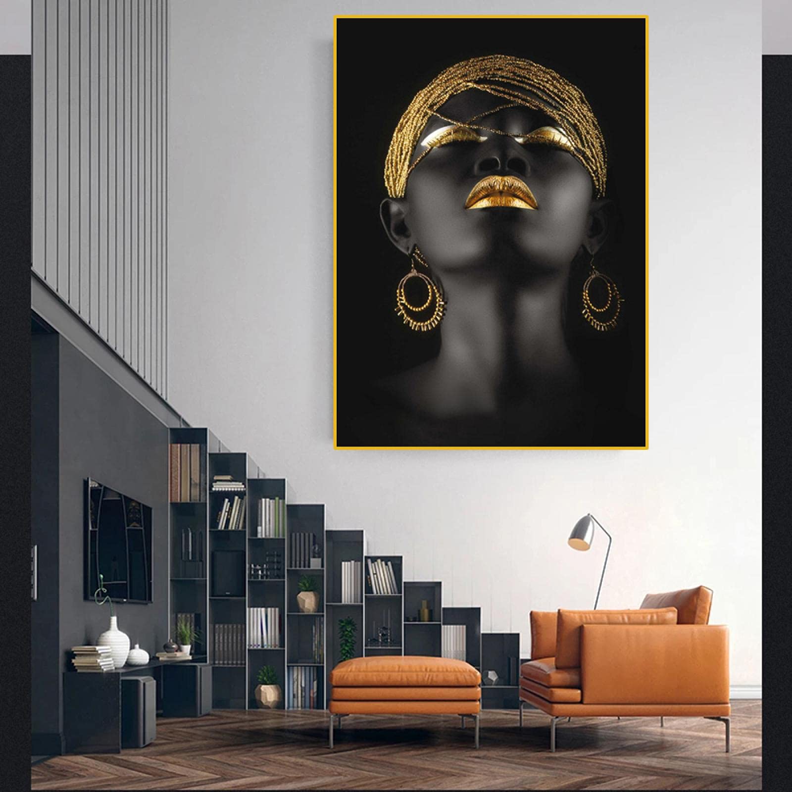 Guying Art Donna africana Arte Poster e Stampe Ragazza Nera Pittura su Tela Pittura Decorativa Soggiorno Immagine della Parete Home Decor 70x90cm(28x35in) Senza Cornice
