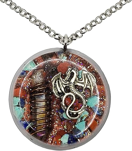 Hubbering Dragon Angel Quartz Copper Wrapped Power Packed Crystal With Mixed Stones Disk Orgone Pendant - Unique Handcrafted Orgonite